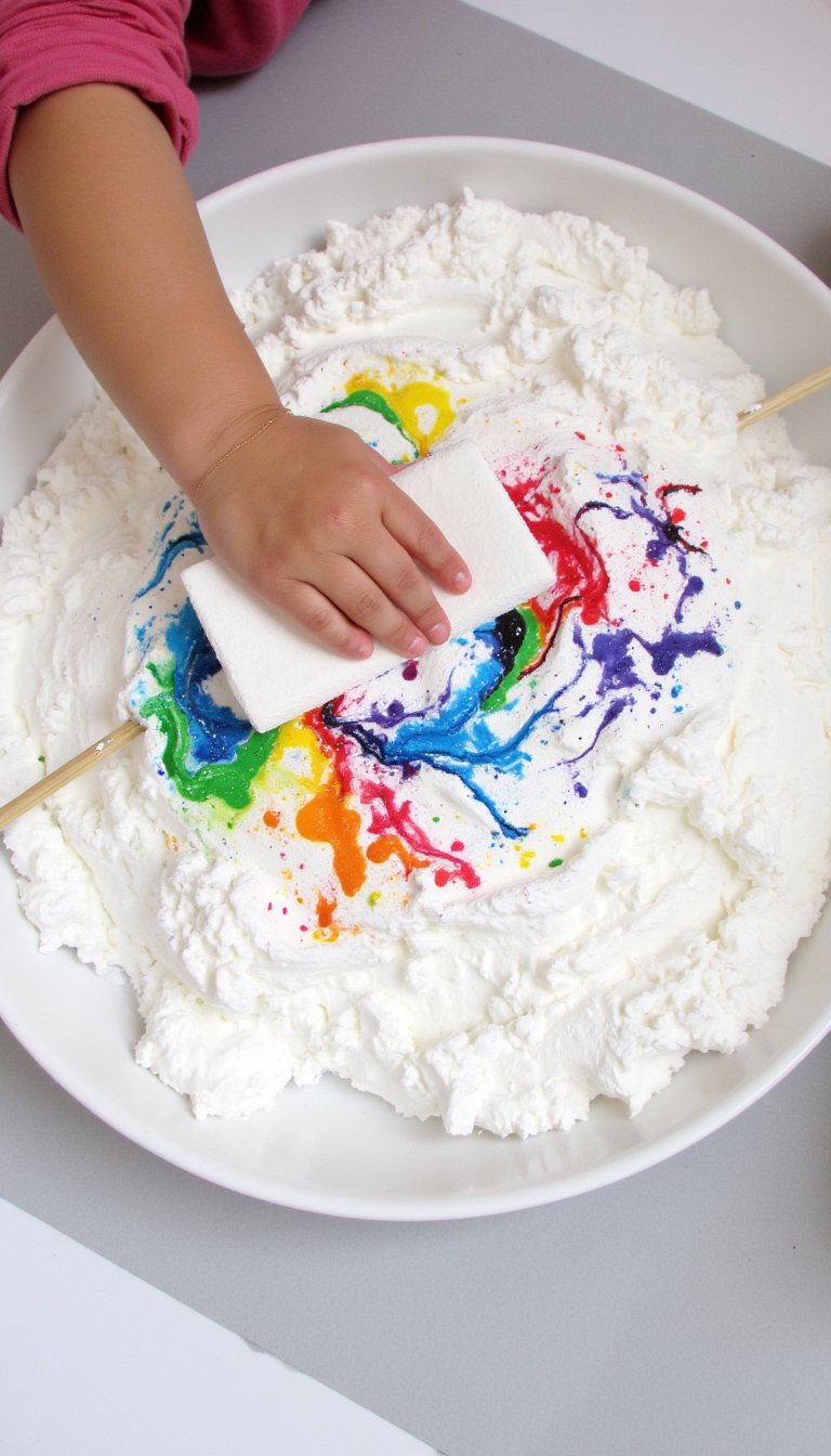 8. Tie-Dye with a Twist: Shaving Cream Marbling