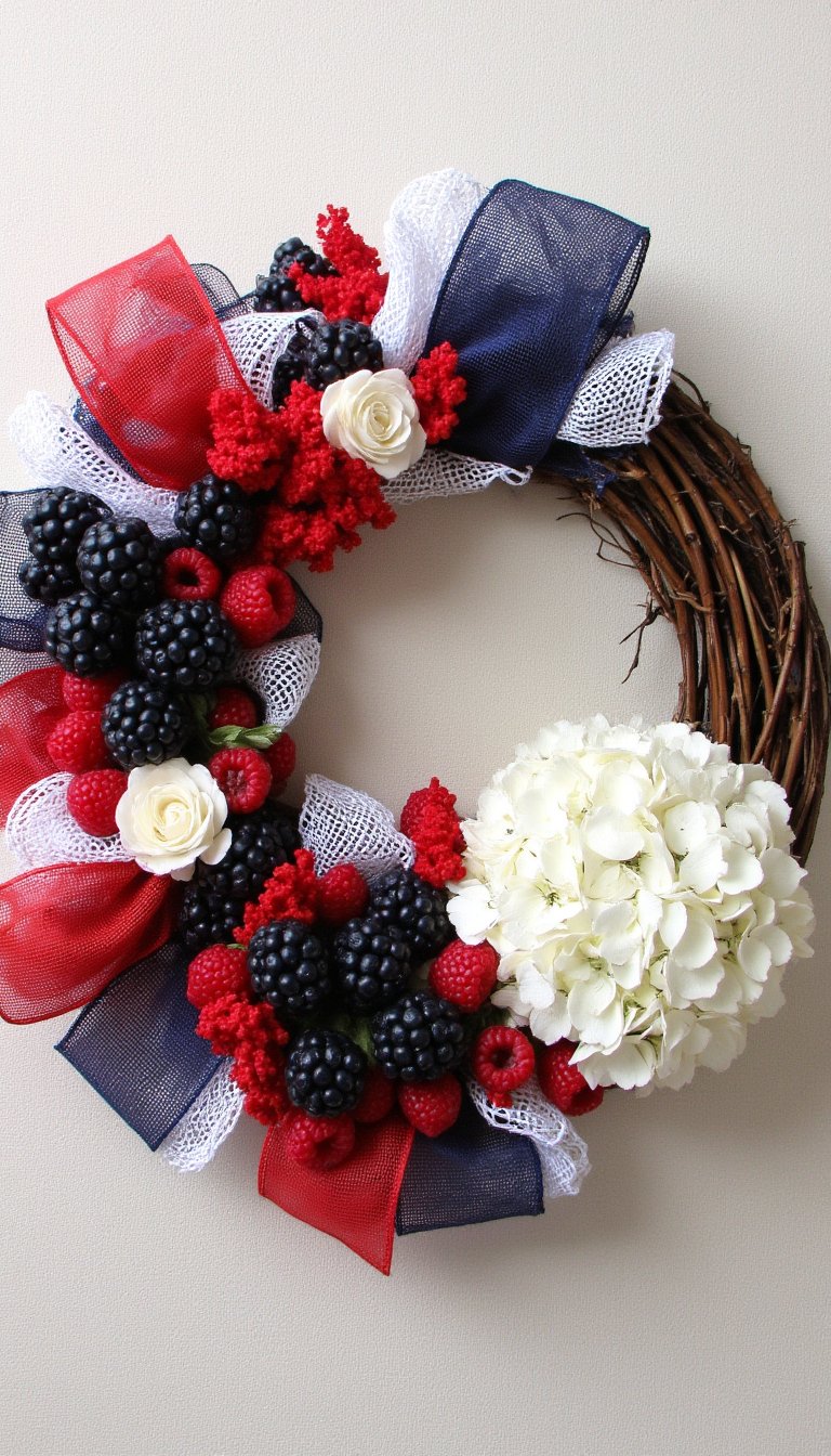 6. Burlap and Berry Box Flag Wreath