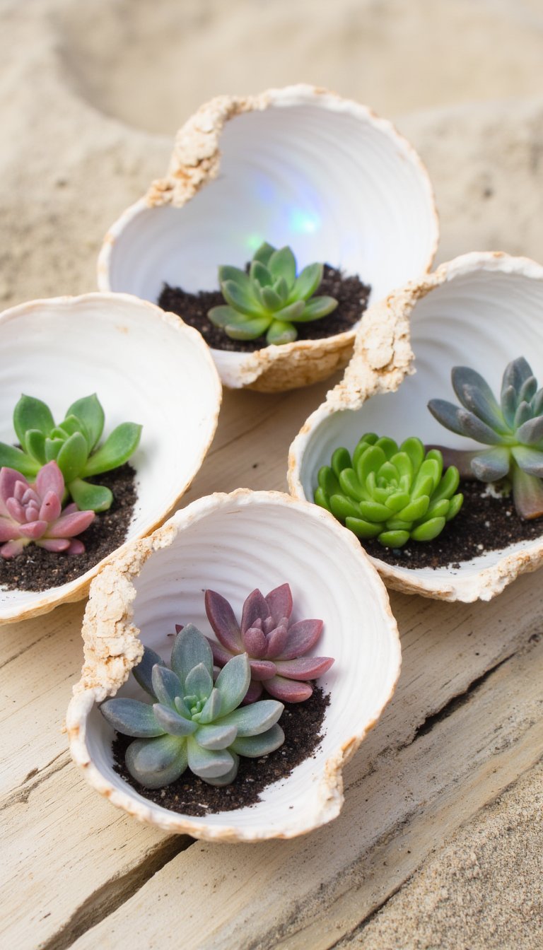 12. Miniature Shell Succulent Planters
