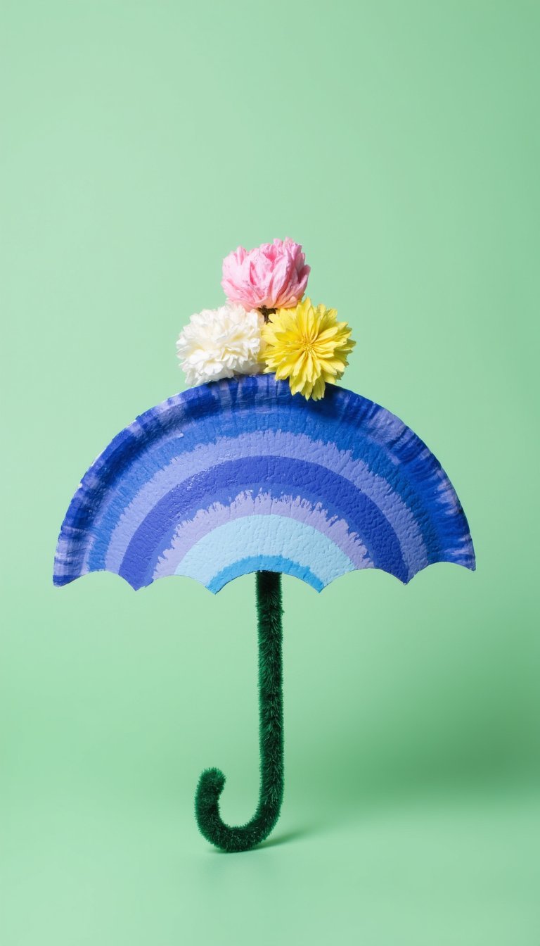 1. Paper Plate Umbrella with Flower Handles