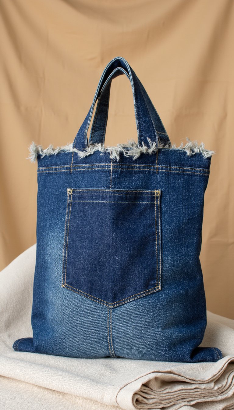 9. Upcycled Denim Tote Bag