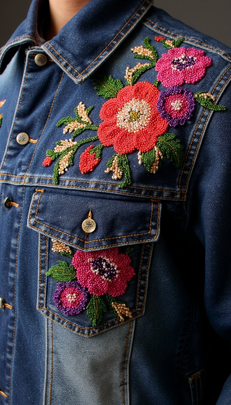 13. Beaded Embroidery on Denim