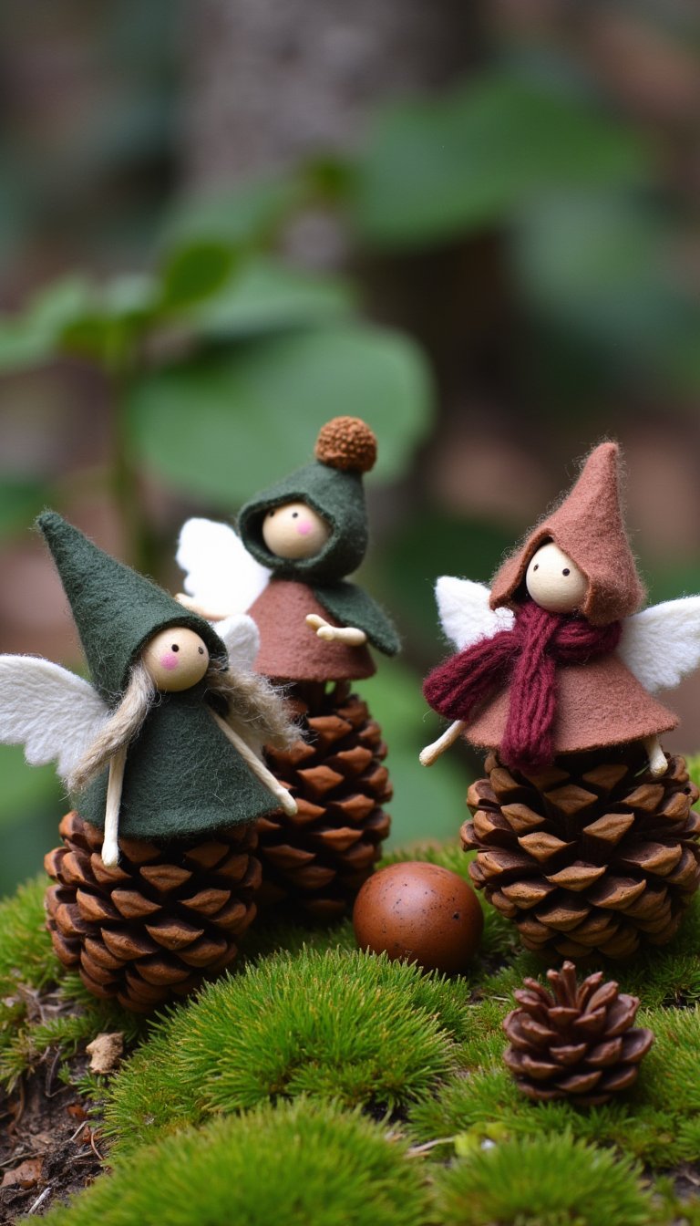12. Pinecone and Wool Felt Forest Fairies
