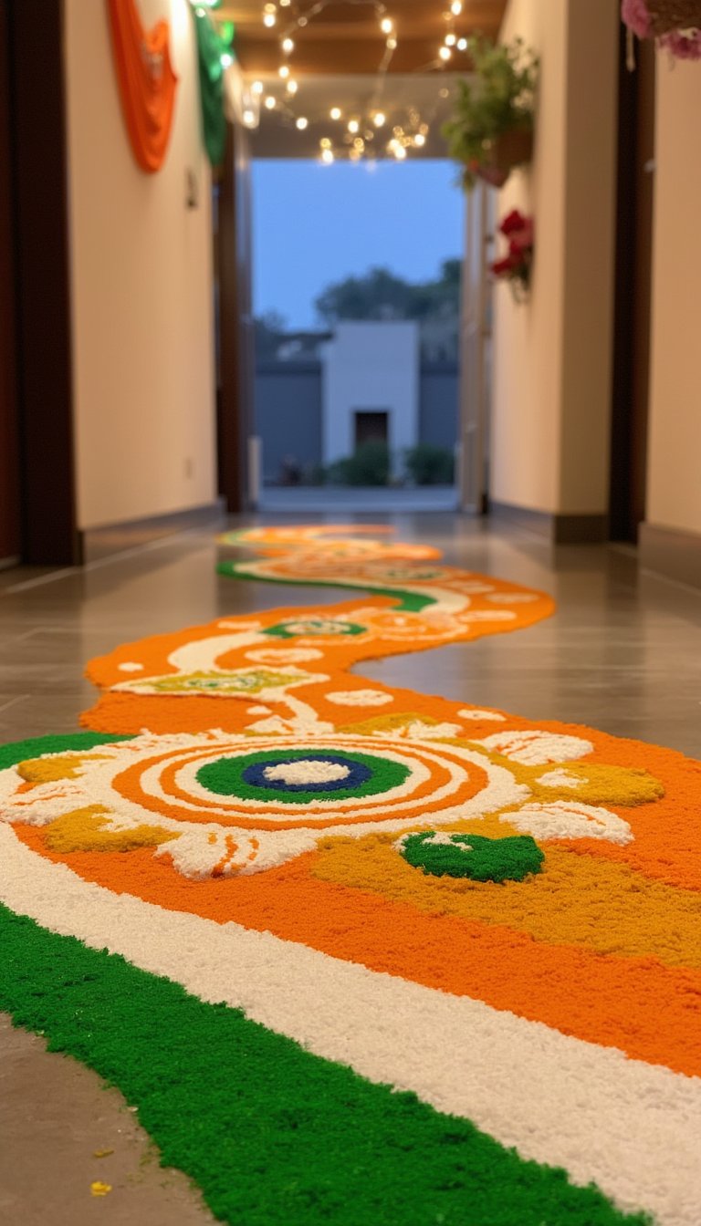 20. Decorative Tri-Color Rangoli Path