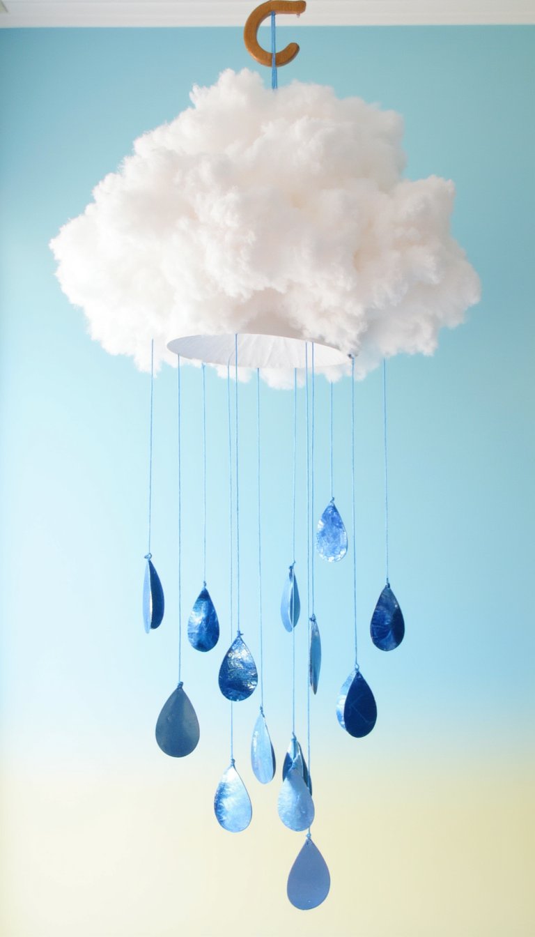 9. Cotton Ball Raincloud Mobile