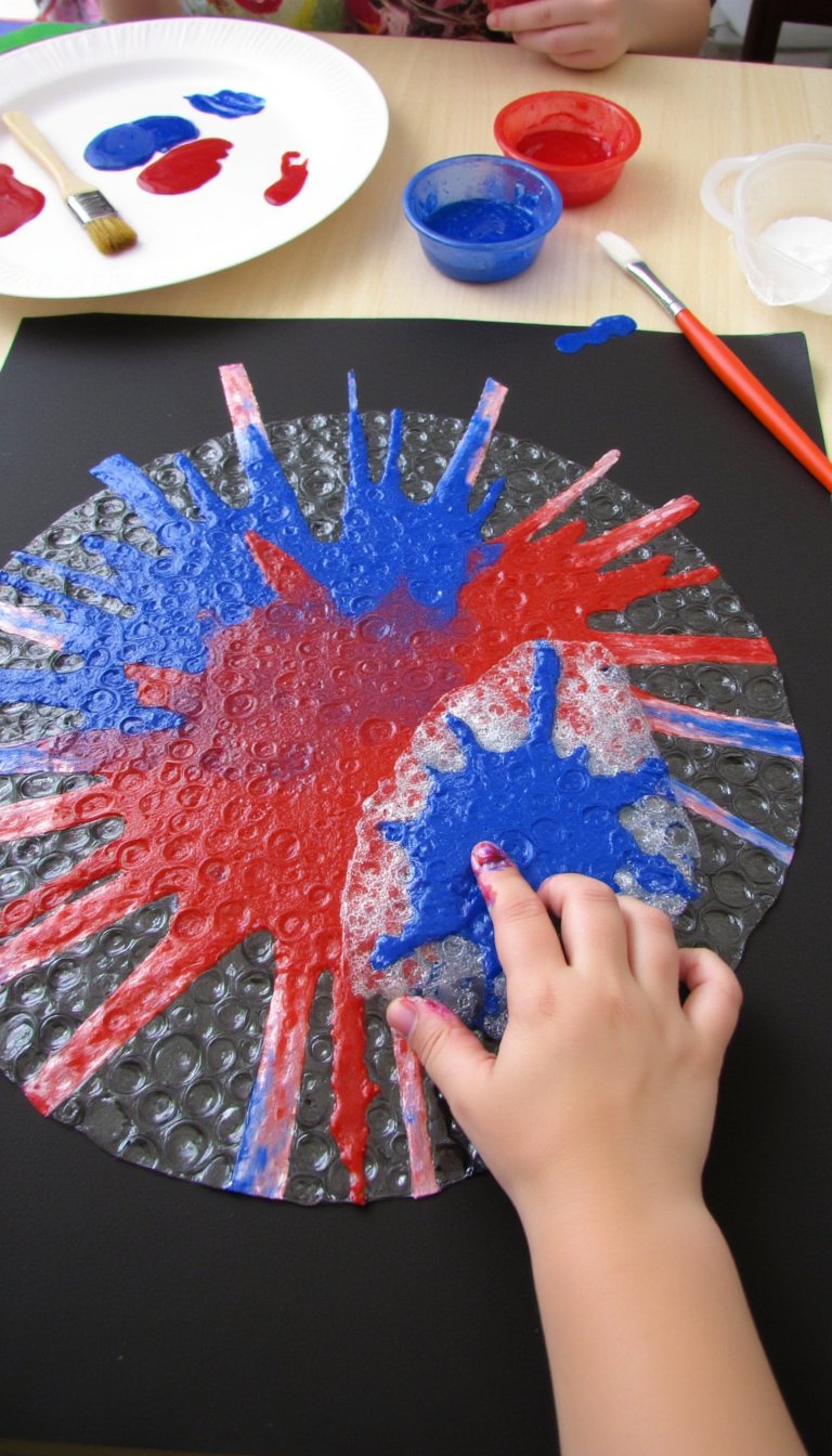 1. Patriotic Bubble Wrap Fireworks