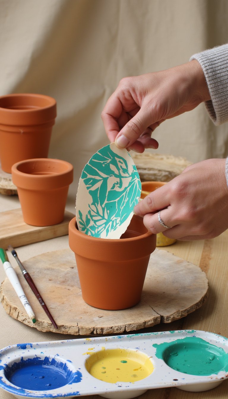 11. Stencil a Fun Pattern on Your Garden Pots