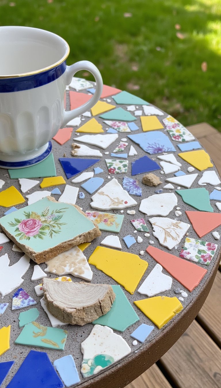 14. Create a Mosaic Side Table with Broken China