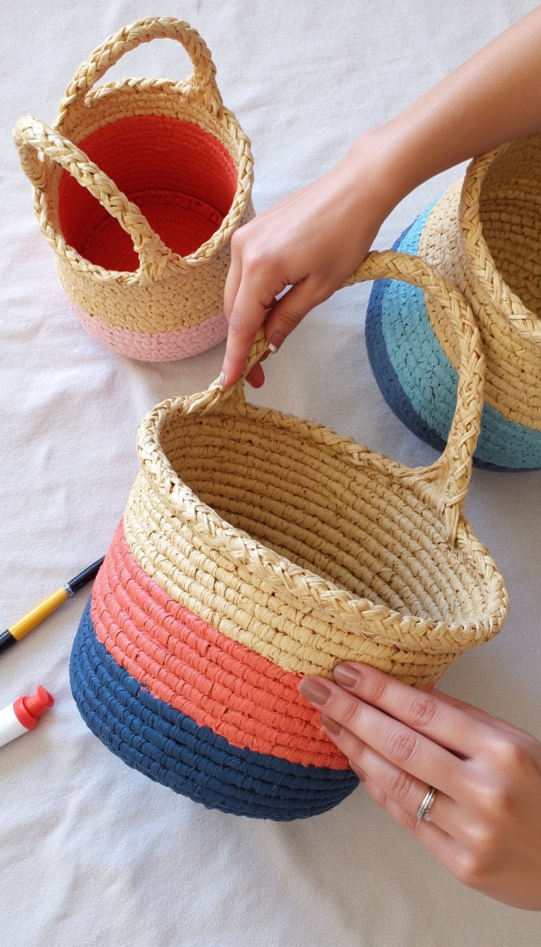 20. Painted Straw Baskets