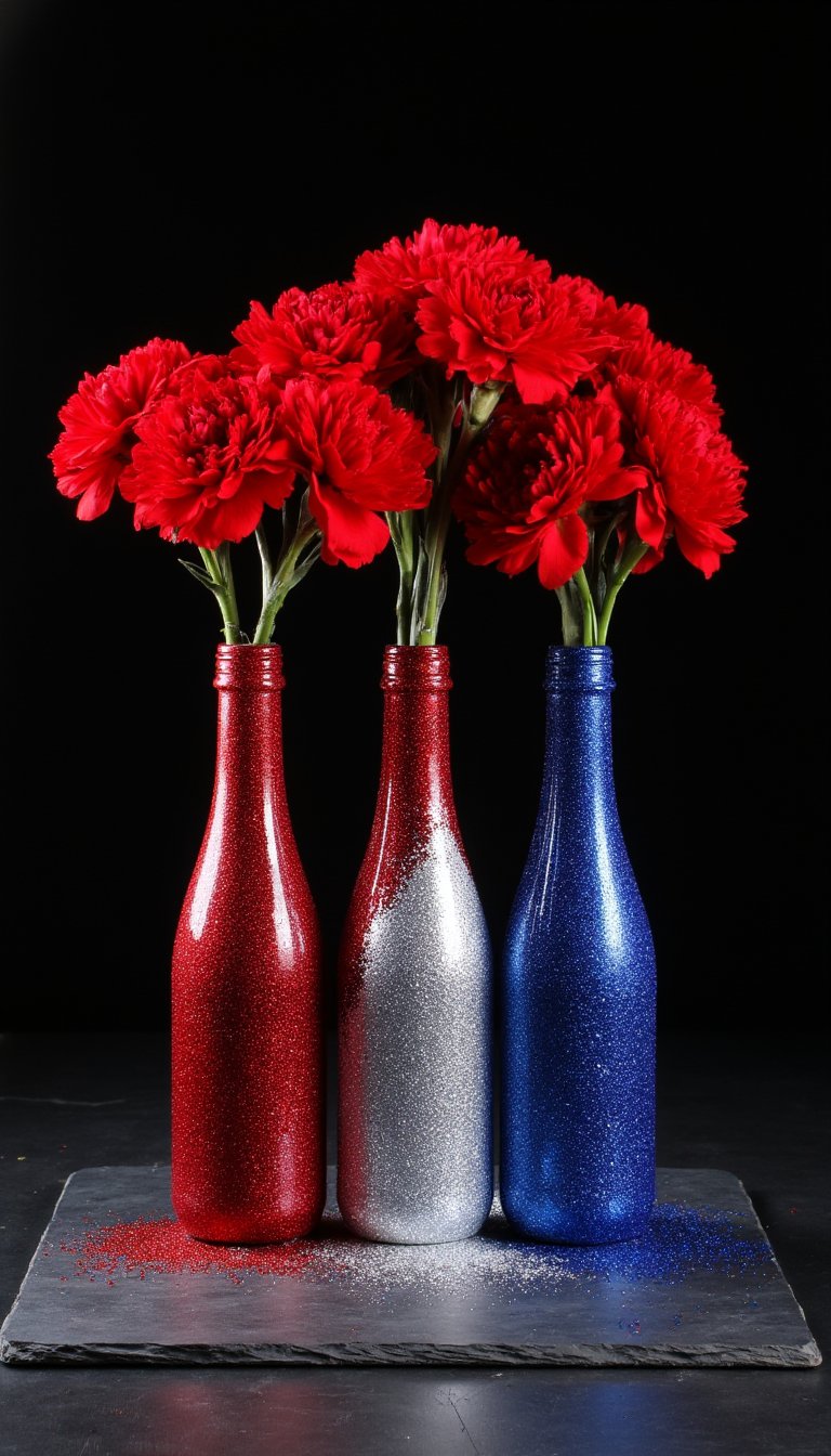 10. Glittered Bottle Rocket Vases
