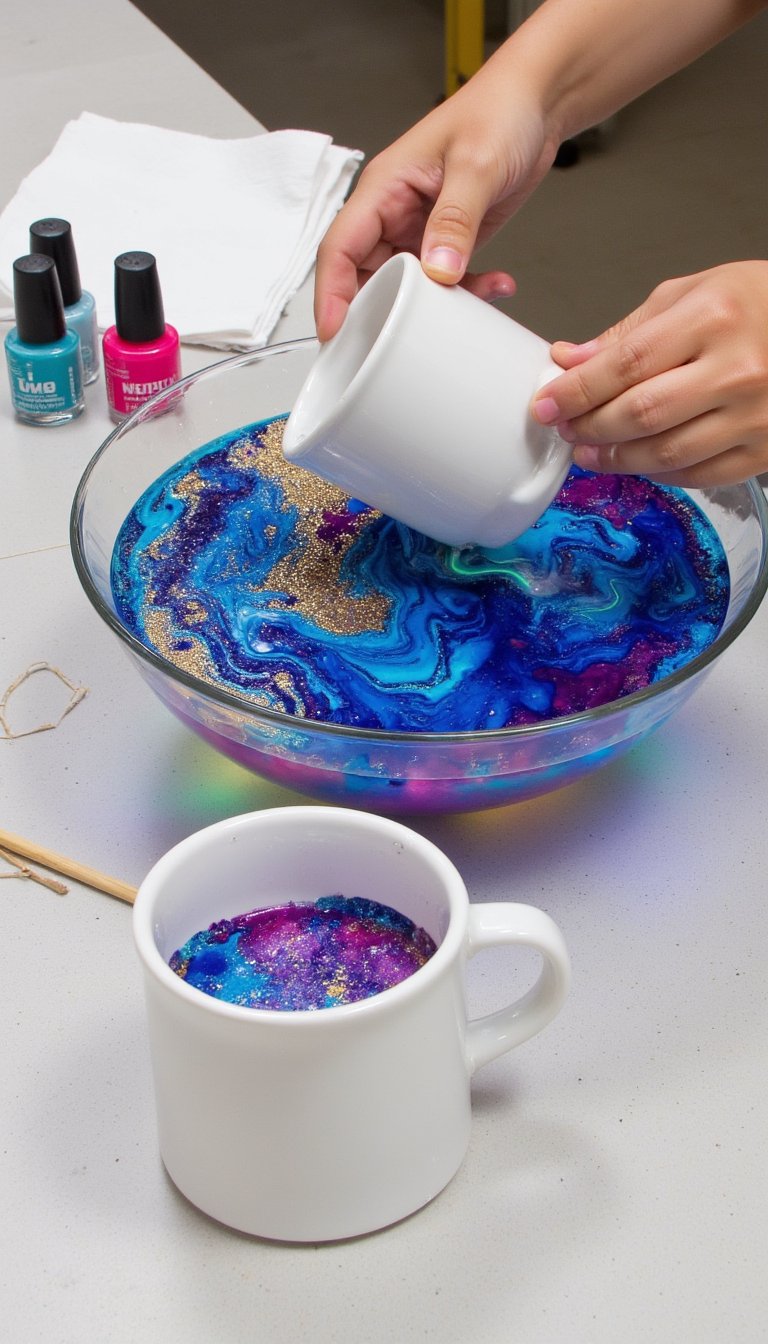 4. DIY Marbled Mugs with Nail Polish