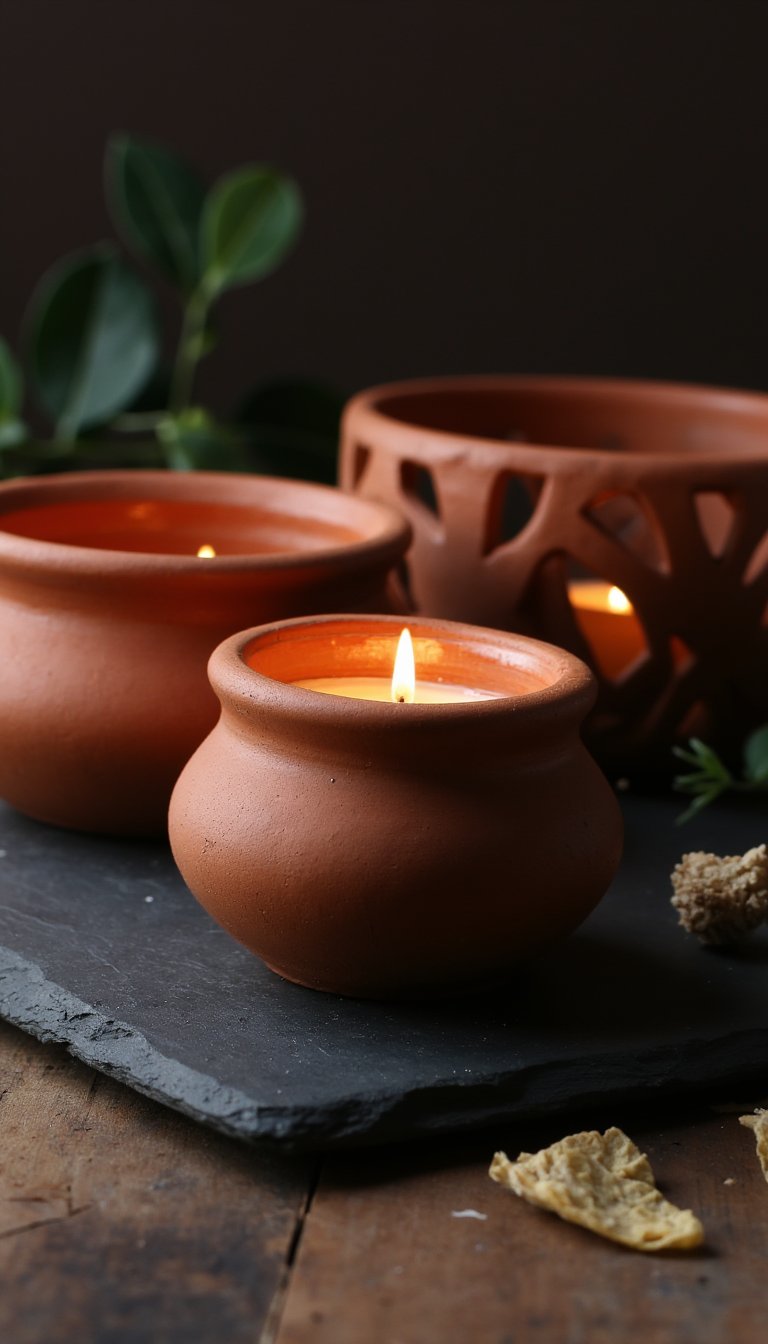 12. Rustic Clay Candle Holders