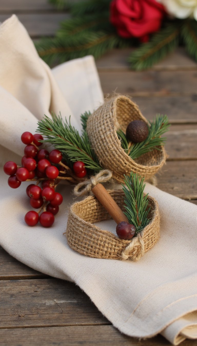 15. Burlap and Berry Napkin Rings