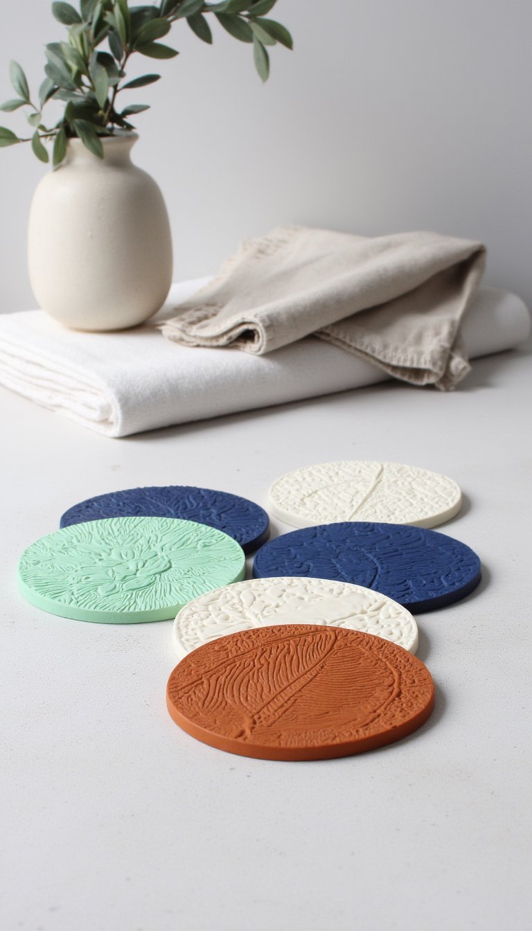 6. Embossed Clay Coasters