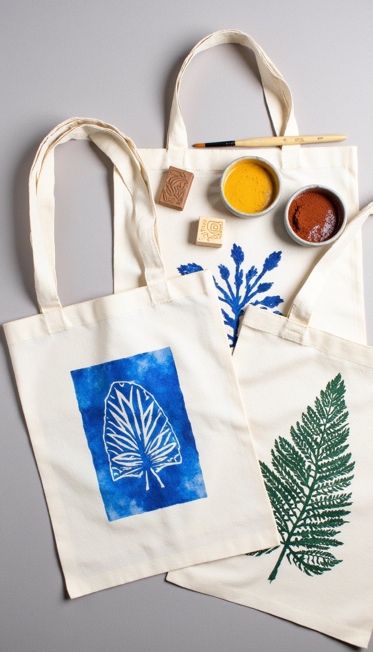 11. Stamped Fabric Tote Bags