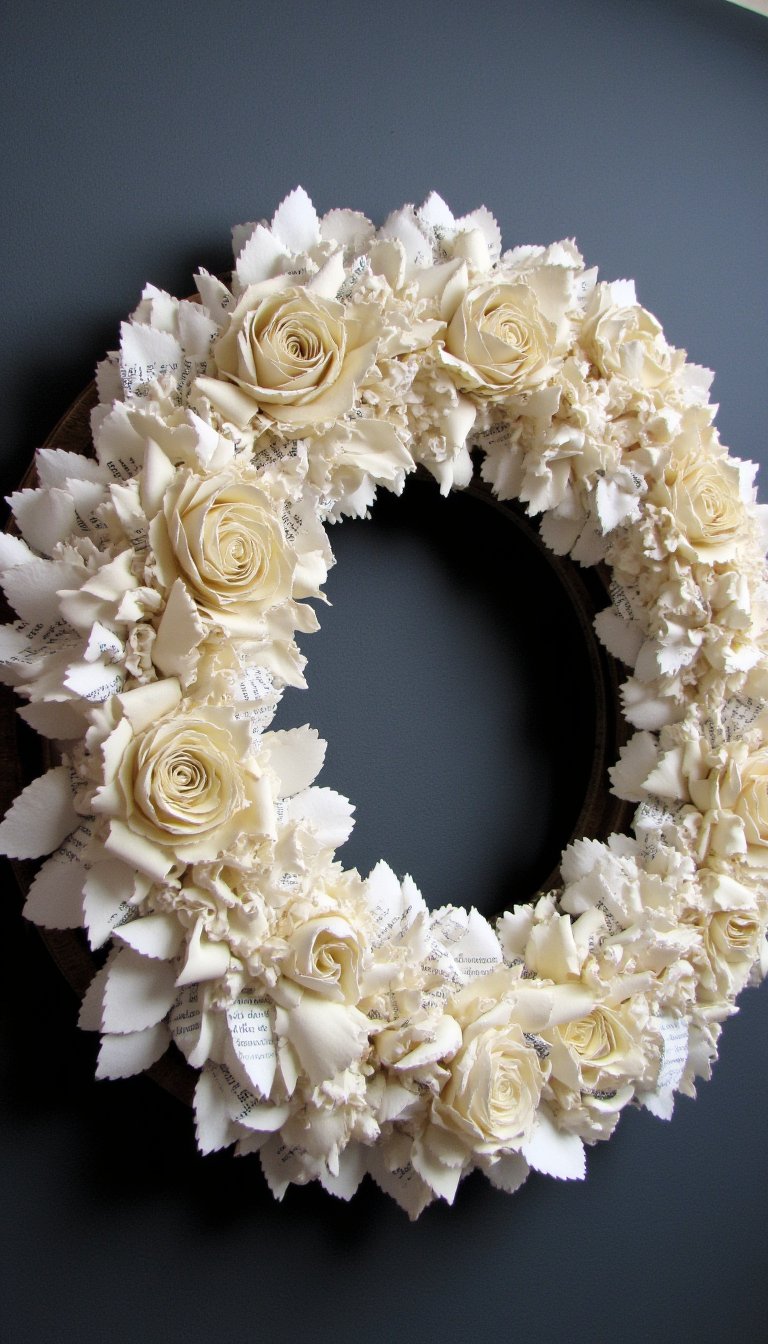 10. Recycled Book Page Wreath
