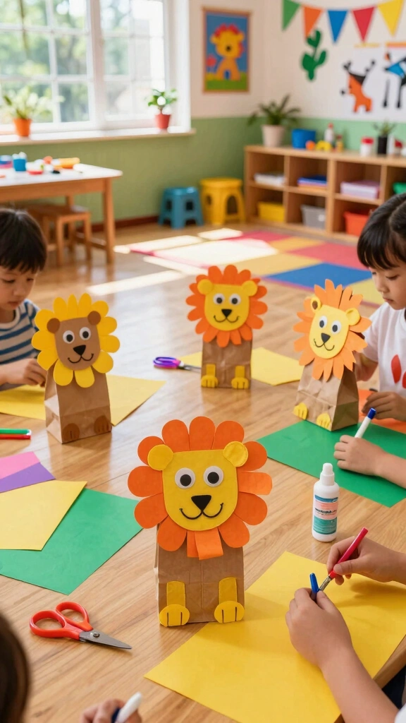 Paper Bag Lion Puppets