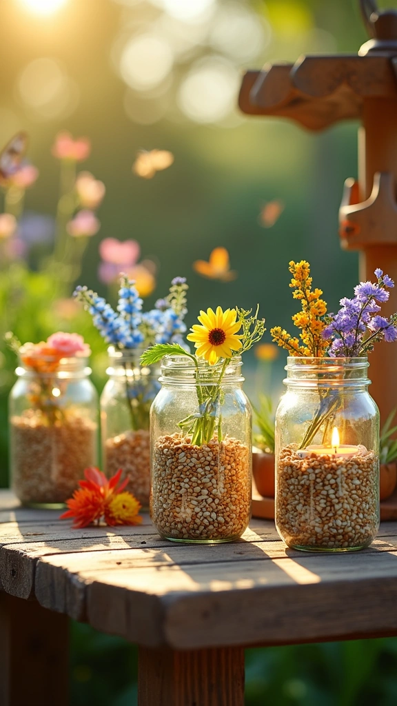Bird Seed Decorated Mason Jars