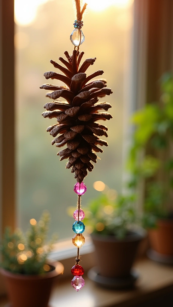 Pinecone and Crystal Hanging Decor