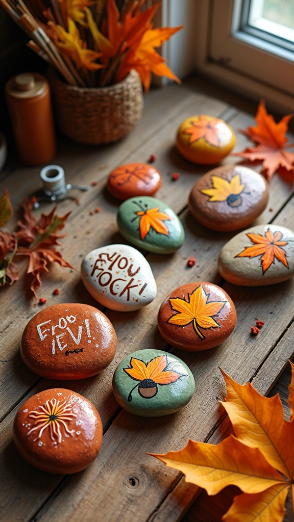 Autumn-Themed Painted Rocks