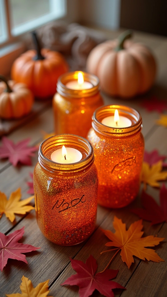 Glittery Pumpkin Mason Jars