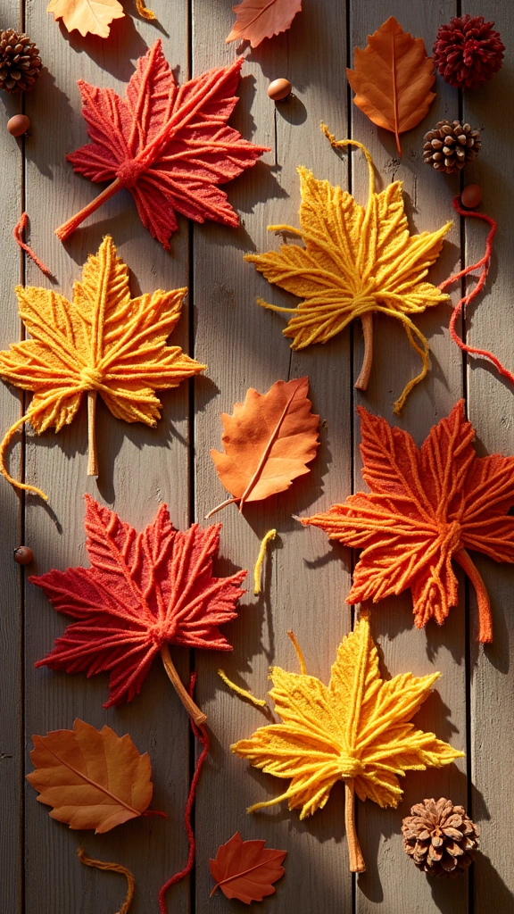 Yarn-Wrapped Fall Leaves