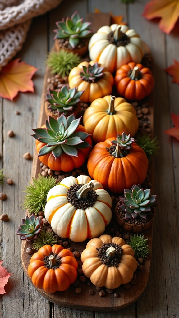Pumpkins and Succulents Centerpiece