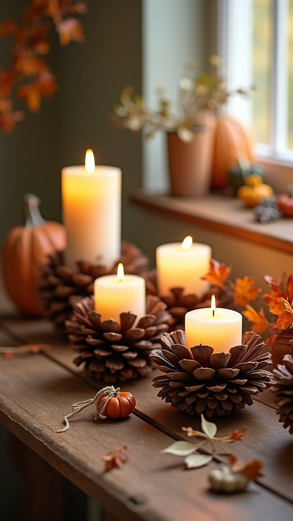 Candle Holders from Pine Cones