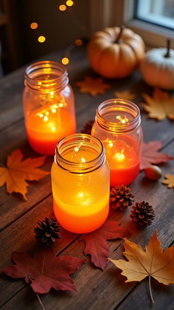 Autumn-Themed Mason Jar Luminaries