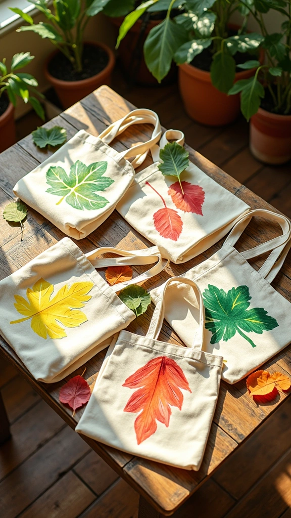Leaf Painted Tote Bags