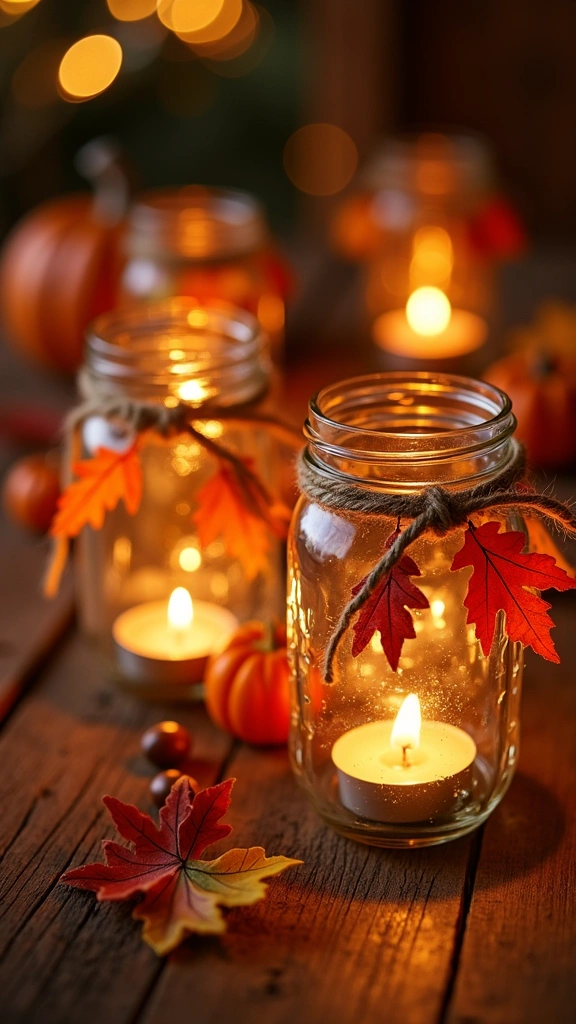Fall-Themed Mason Jar Candle Holders