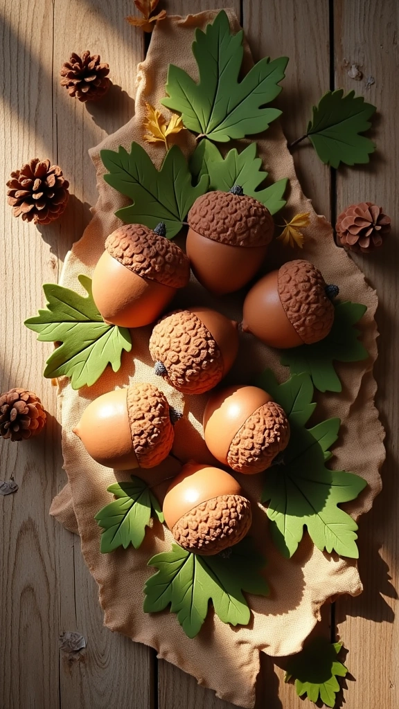 Clay Acorns and Leaves