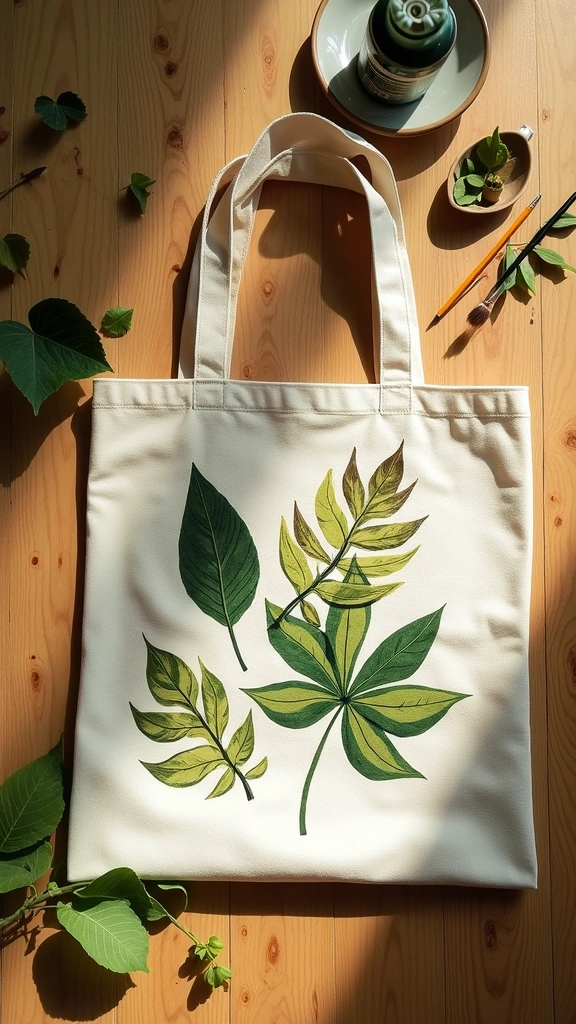 Leaf-Printed Tote Bags
