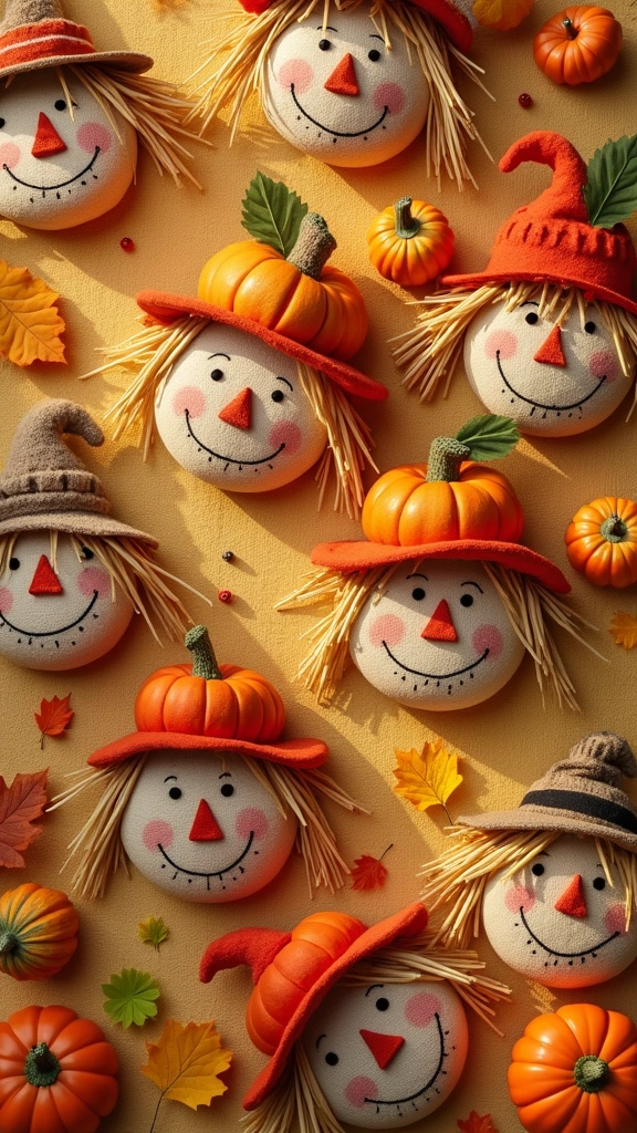 Scarecrow Faces with Pumpkin Hats