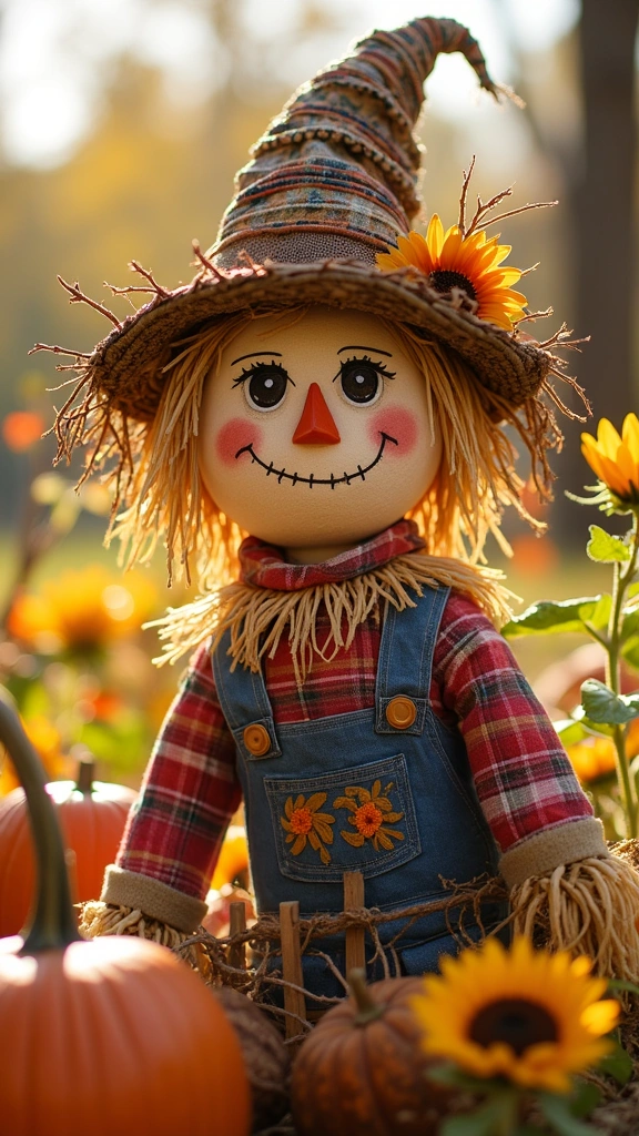 Artsy Scarecrow with a Woven Hat