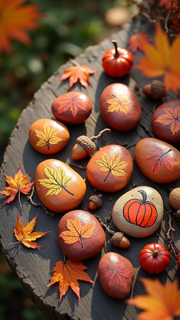 Autumn-themed Painted Rocks