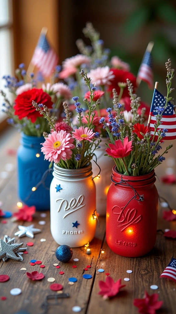 Labor Day Themed Mason Jar Centerpieces