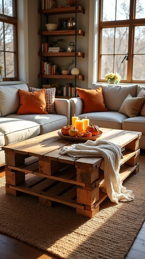 Pallet Coffee Table with Fall Decor