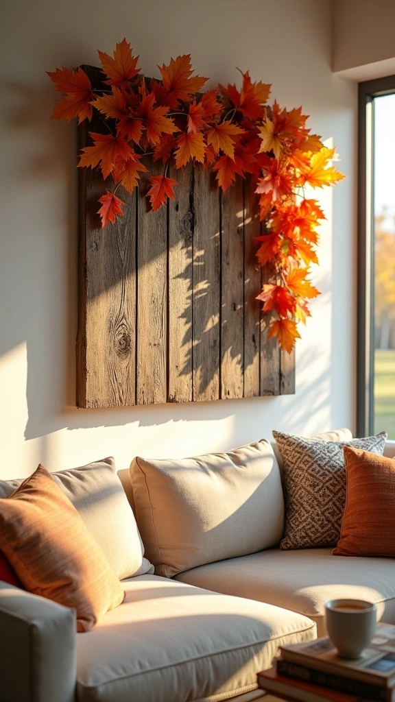 Pallet Wall Art with Autumn Leaves
