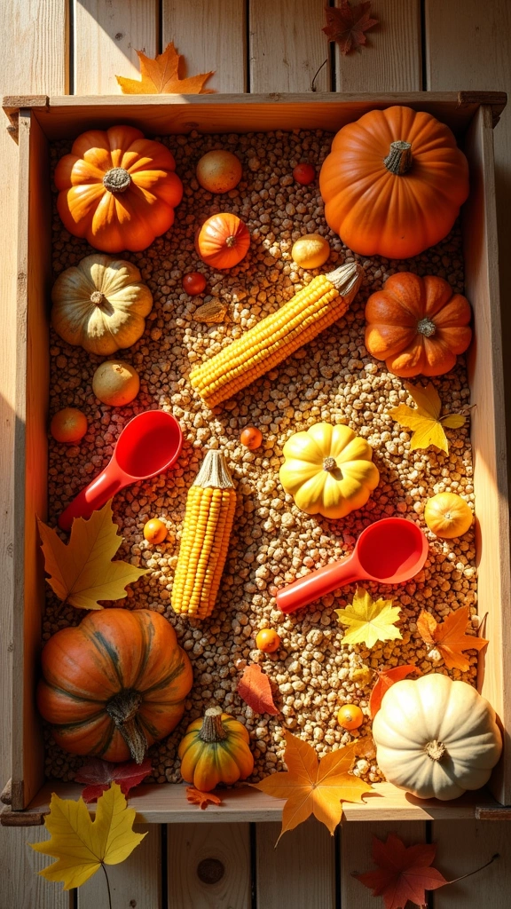 Sensory Bin with Harvest Goods