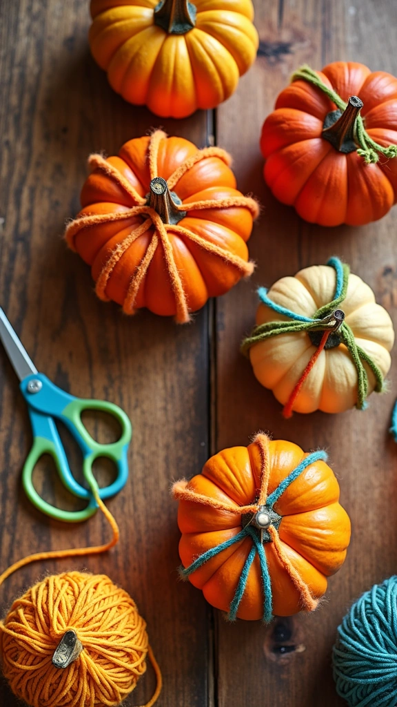 Yarn-Wrapped Pumpkins