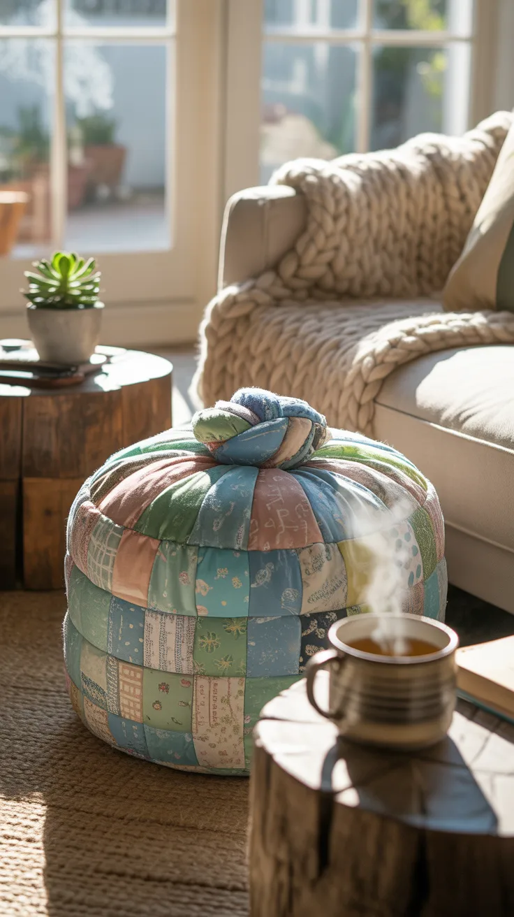 No Sew Fabric Poufs