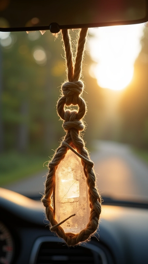 Macrame Crystal Car Charm