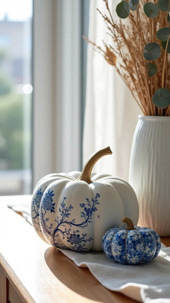 Coastal Blue Chinoiserie Pumpkins