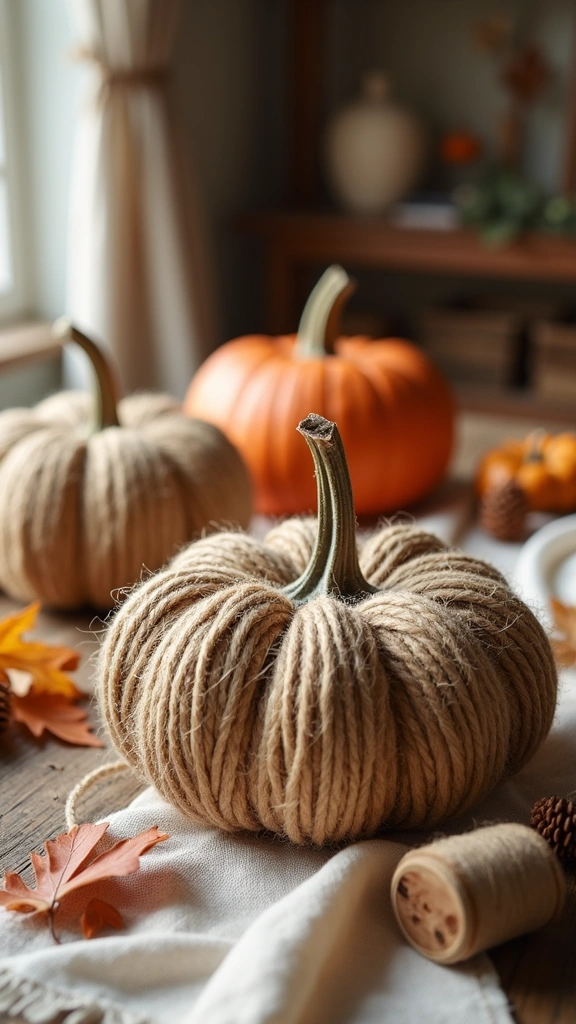 Rustic Twine-Wrapped Pumpkins