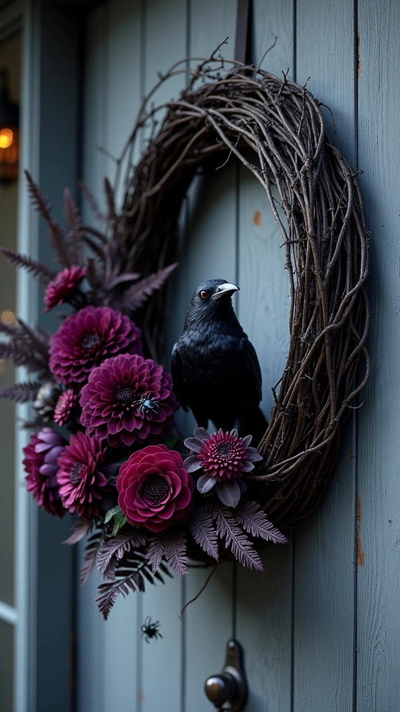 Gothic Faux Black Floral Wreath