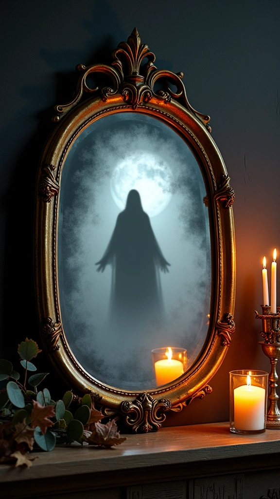 Haunted Mirror with Ghostly Silhouettes