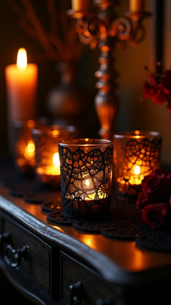 Gothic Black Lace Votive Holders