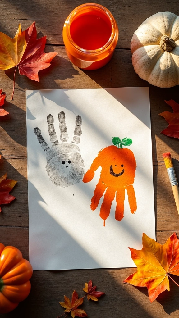 Handprint Ghost and Pumpkin Duo