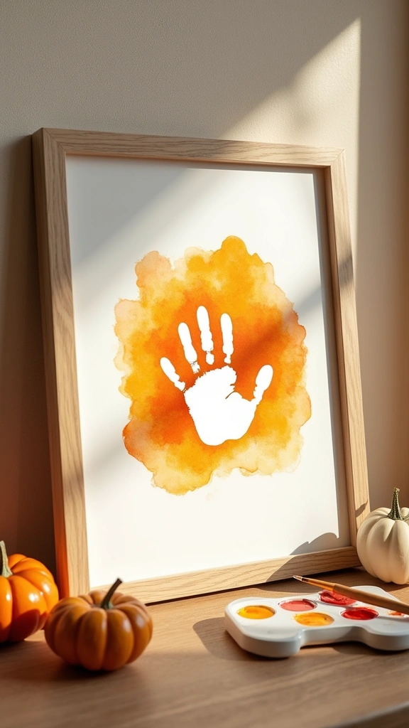 Watercolor Resist Pumpkin Handprint